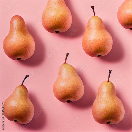 Pears on a pastel pink plain background.