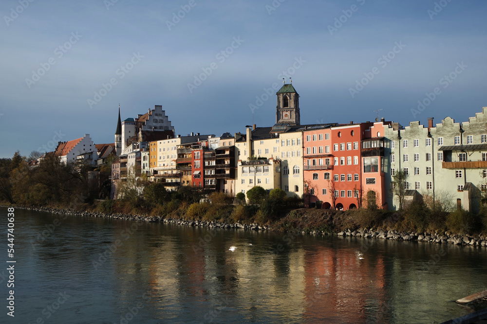 detailed view on German city Wasserburg am Inn at autumn time
