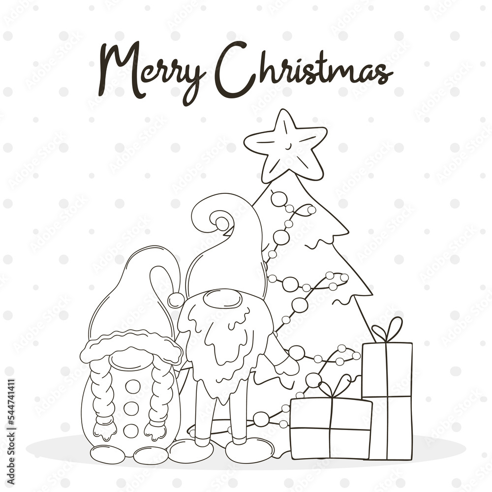 Fototapeta premium Coloring Christmas illustration with gnomes