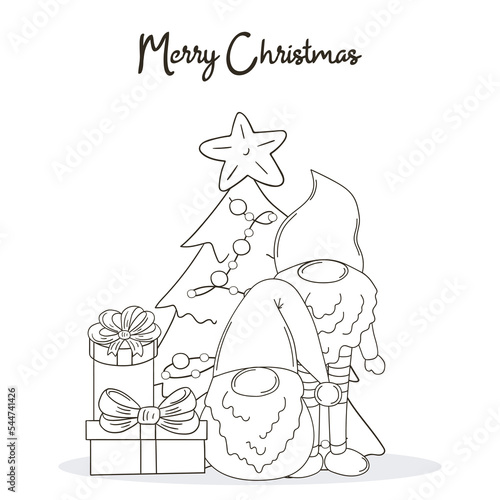 Coloring Christmas illustration with gnomes