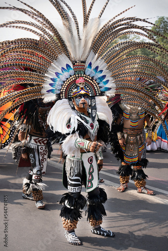 Portrait of an Aztec warrior and dancer from Mexico.
Posing In the festival of the Day of the Dead to honor past Mexican civilizations.
 photo