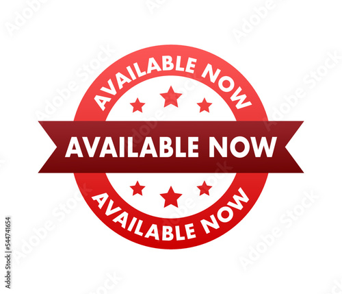 Available now label, badge. Shop now. Vector stock illustration.