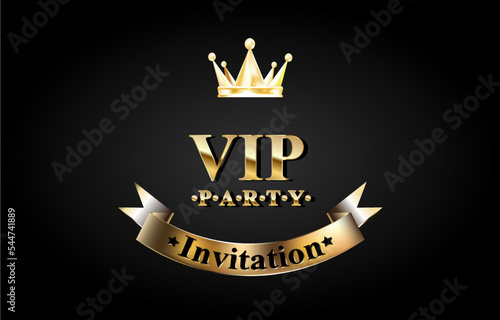 Vector Premium VIP party invitation card with gold elements and crown