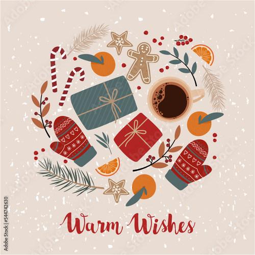 Merry Christmas And Happy New Year Card with calligraphic  wishes and winter ...