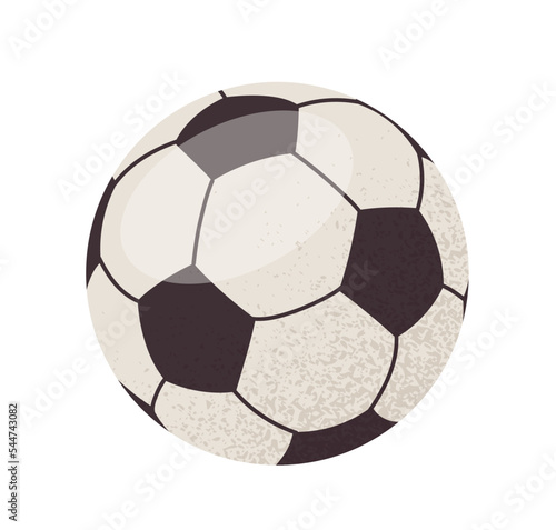 Sports ball sticker. Colorful round icon with black and white football ball. Equipment for sports game. Competition and physical activity. Cartoon flat vector illustration isolated on white background