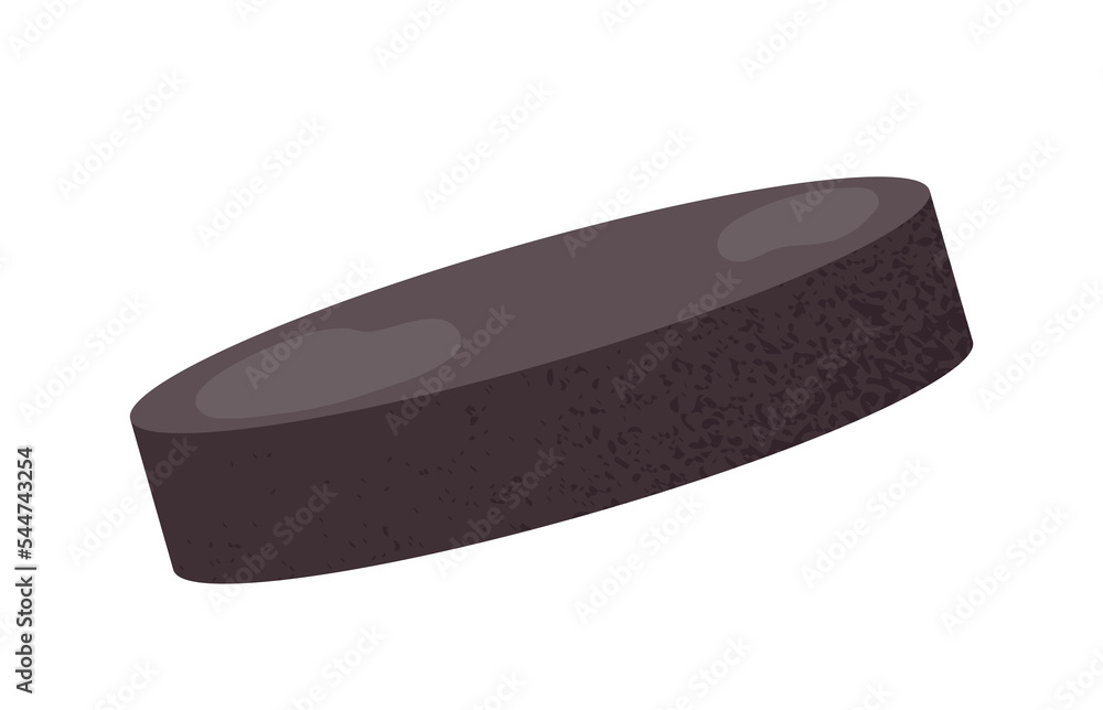 Sports equipment sticker. Icon with black flat puck for playing ice hockey. Team game or competition. Sports game and physical activity. Cartoon flat vector illustration isolated on white background Sports equipment sticker. Icon with black flat puck for playing ice hockey. Team game or competition. Sports game and physical activity. Cartoon flat vector illustration isolated on white background