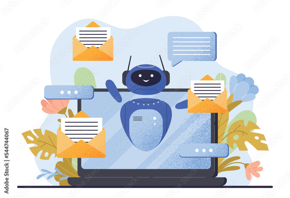 Robot reading or writing letter. Process automation and artificial  intelligence. Chatbot for online mailing and business. Modern technologies  and digital world. Cartoon flat vector illustration Stock Vector | Adobe  Stock