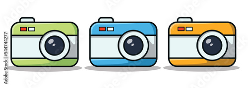 Digital camera different colors. Flat colors style simple icon design