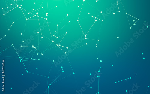 Abstract background. Molecules technology with polygonal shapes, connecting dots and lines. Connection structure. Big data visualization.