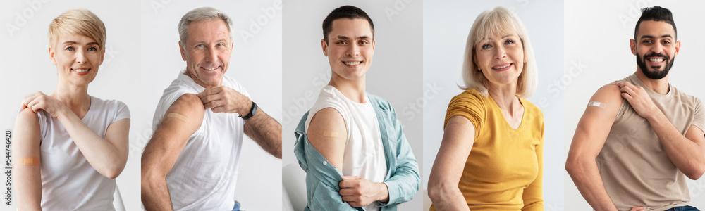 Mosaic of multiethnic group of people showing their arm bands Mosaic of multiethnic group of people showing their arm bands
