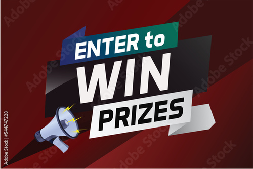 Enter to win prizes word concept vector illustration with megaphone and 3d style for use landing page, template, ui, web, mobile app, poster, banner, flyer, background, gift card, coupon, wallpaper