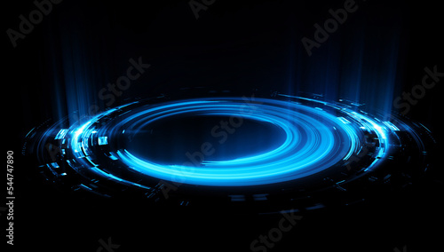 Glow swirl light effect. Circular lens flare. Abstract rotational lines. Power energy element. Luminous sci-fi. Shining neon lights. Magic arena. Swirl trail effect. Glint scene. Dynamic ellipse.