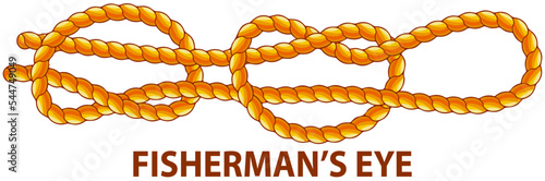 Yellow nautical rope knot, interweaving of ropes, cables, tapes or other flexible linear materials. Fishermans eye isolated on white. Household binding and fastening unit for permanent fastening