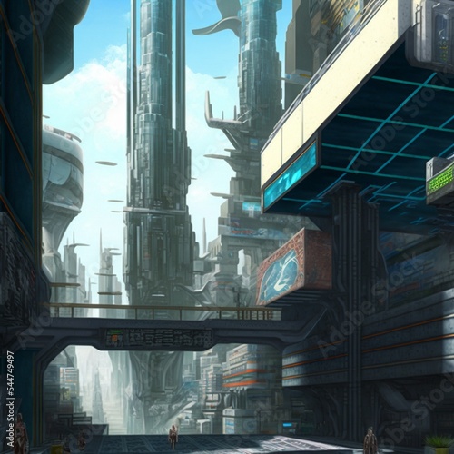 Abstract illustration of future city in sky-fi style. High quality illustration photo