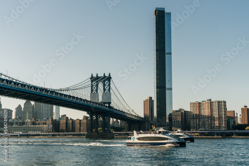 Brooklyn bridge view to Downtown Manhattan  New York  United States. 03.07.2022