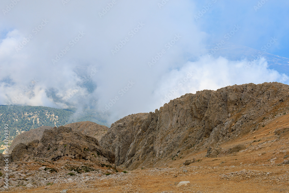 View from the top of Mount Tahtali of Antalya province in Turkey. Popular tourist spot for sightseeing and skydiving