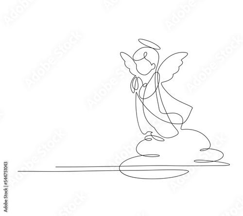 Angel. Continuous line art drawing. Vector illustration for interior, t shirt print, stamp, engraving, packaging, card, header