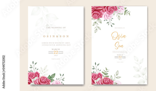 Elegant wedding card design with beautiful roses  template