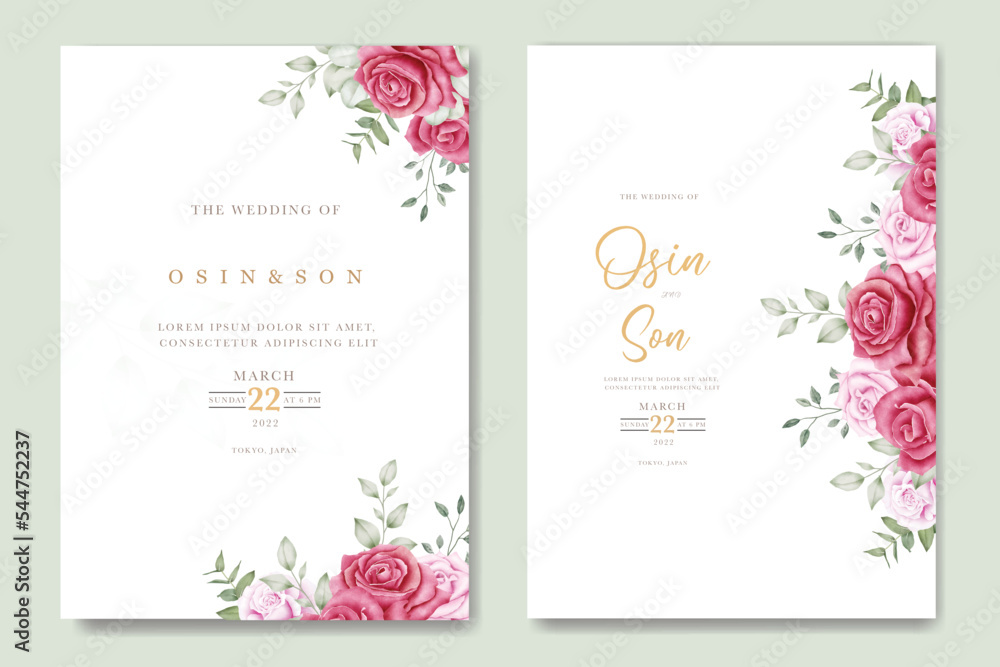 Elegant wedding card design with beautiful roses  template