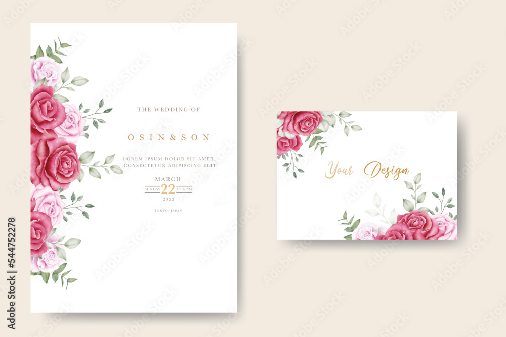 Elegant wedding card design with beautiful roses  template