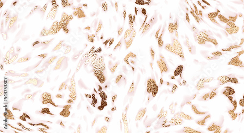 Leopard print background design with natural animal texture and gold splatter.