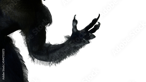 Photo scary monster hand, furry werewolf paw for halloween background render 3d