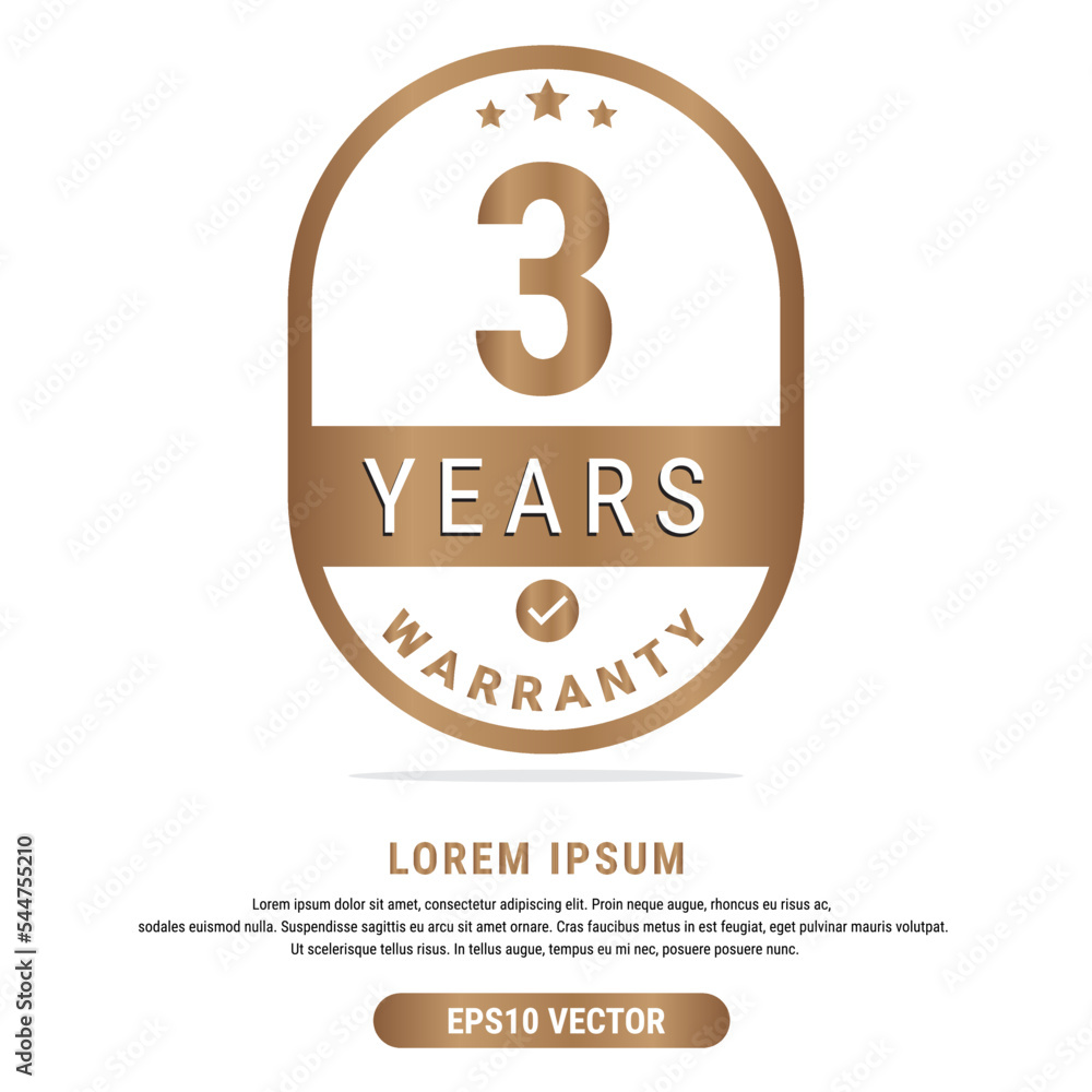Fototapeta premium 3 Year warranty vector art illustration in gold color with fantastic font and white background. Eps10 Vector