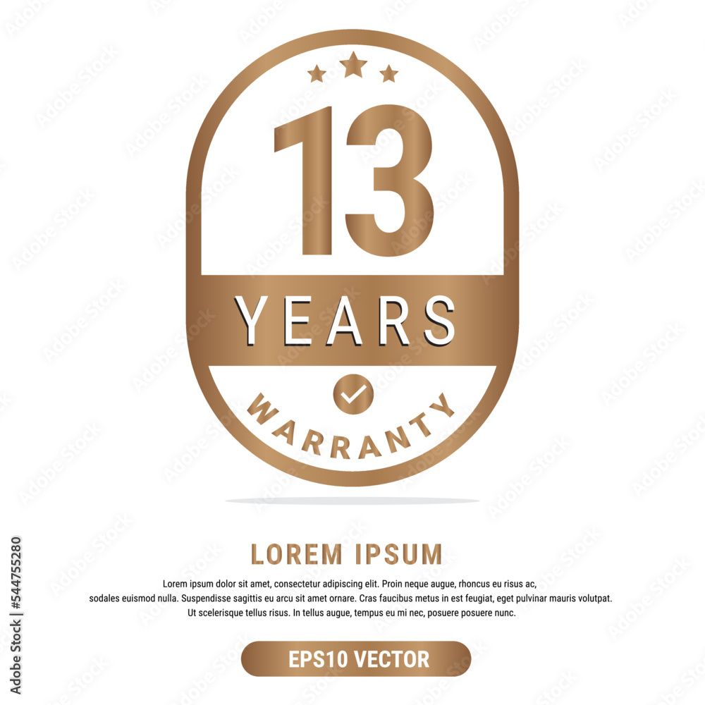 13 Year warranty vector art illustration in gold color with fantastic font and white background. Eps10 Vector 13 Year warranty vector art illustration in gold color with fantastic font and white background. Eps10 Vector