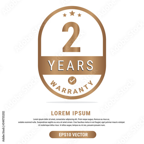 2 Year warranty vector art illustration in gold color with fantastic font and white background. Eps10 Vector