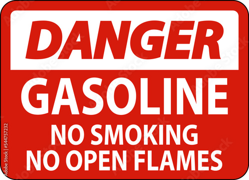 Danger Sign Gasoline  No Smoking  No Open Flames