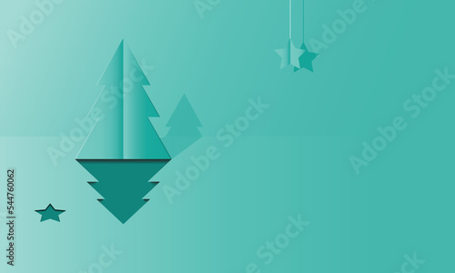 Merry Christmas paper cut vector illustration. christmas tree and stars, perfect for presentations, social media, greeting cards, banners,