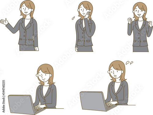 スーツを着た若い女性のイラスト素材セット