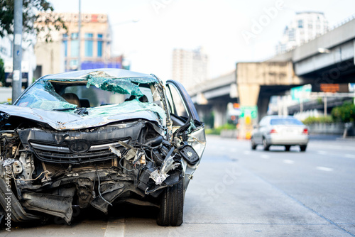 Canvas Print Car crash accident damaged on the road car crash accident on street in the city road, damaged automobiles