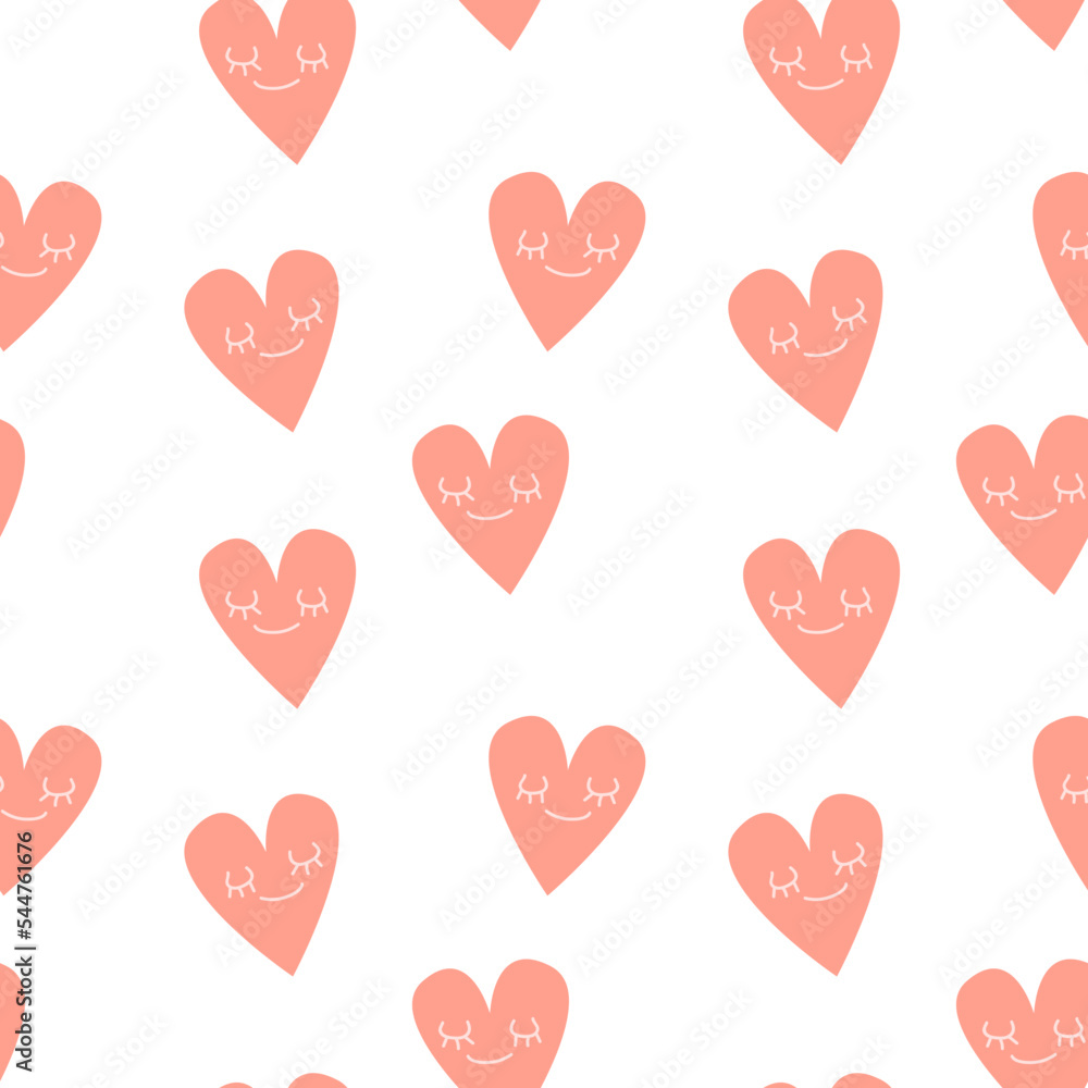 Seamless multicolored pattern with red hearts on a white background. Valentine's day, wedding, holiday. Vector illustration. Textile printing, print design, postcards.