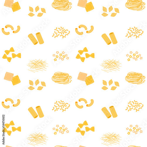 Seamless multicolored pattern with pasta horns. Vector illustration for the kitchen. Print for textiles, print design, postcards.
