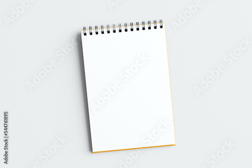Realistic notebook or notepad with binder for mockup isolated on white background. Memo note pad or diary paper page templates. 3d rendering