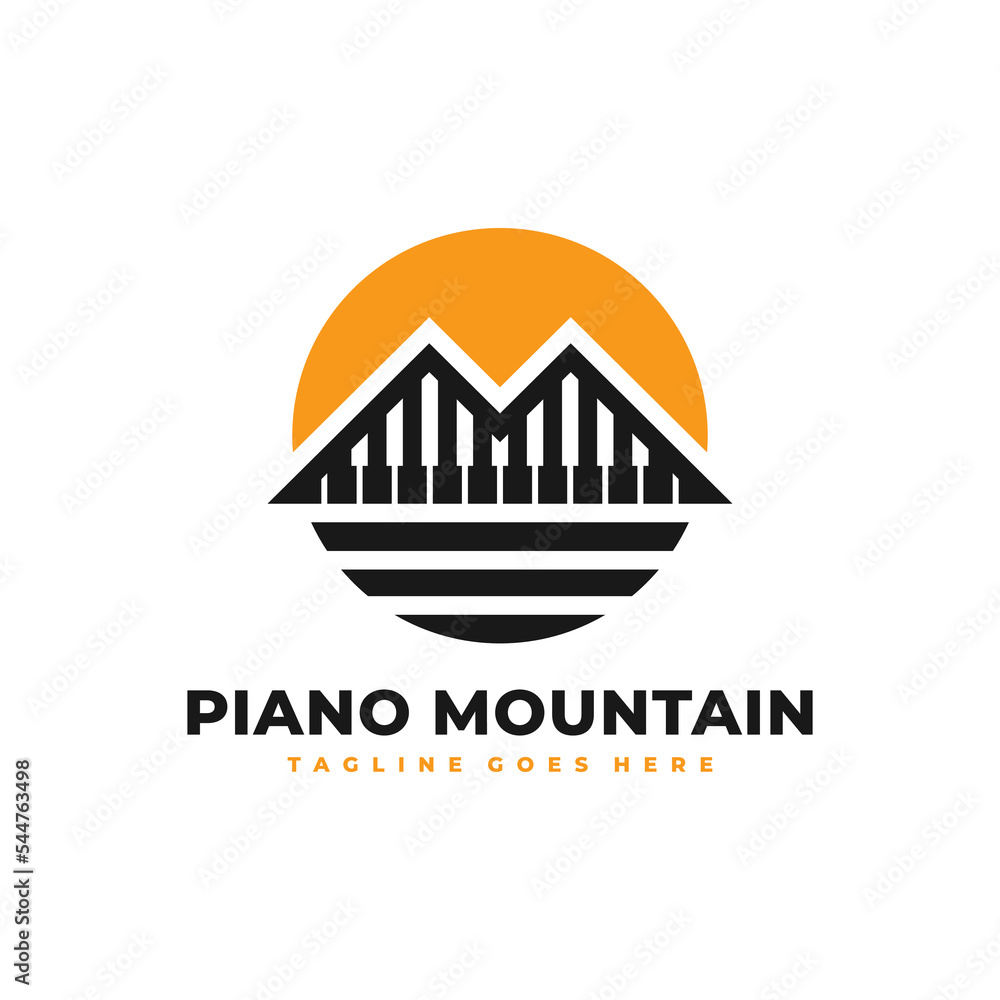 Obraz premium piano mountain illustration logo design