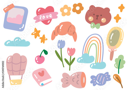set of cute icon aesthetic element