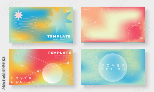 Set of template background design vector. Collection of creative abstract gradient color, circle, sparkle orbit on fluid blurred background. Art design for business card, cover, banner, wallpaper.