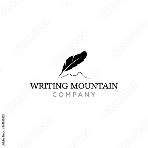 Minimalist Logo Of Feather Pen with Mountain Simple Design Vector Inspiration