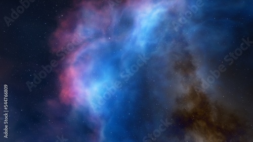 Space background with realistic nebula and shining stars. Colorful cosmos with stardust and milky way. Magic color galaxy. Infinite universe and starry night. 3d render  © ANDREI