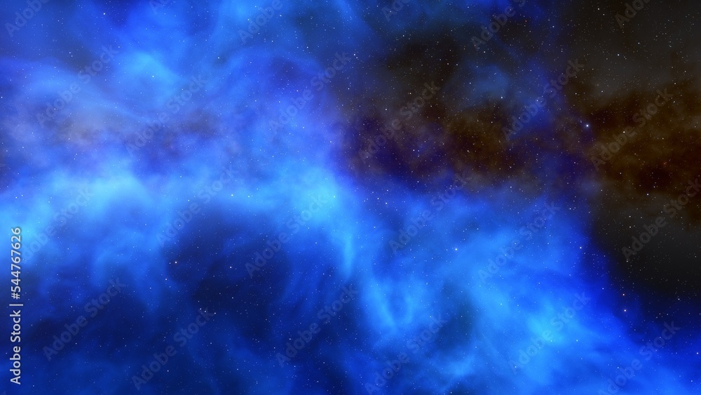 Cosmic background with a blue purple nebula and stars
