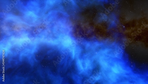 Cosmic background with a blue purple nebula and stars 