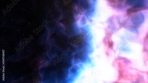 nebula gas cloud in deep outer space, science fiction illustration, colorful space background with stars 3d render 