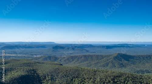 Aerial photo of Cape York Peninsula, Queensland, Australia. Flight to the tip of Australia. Mountains and tablelands with horizon.