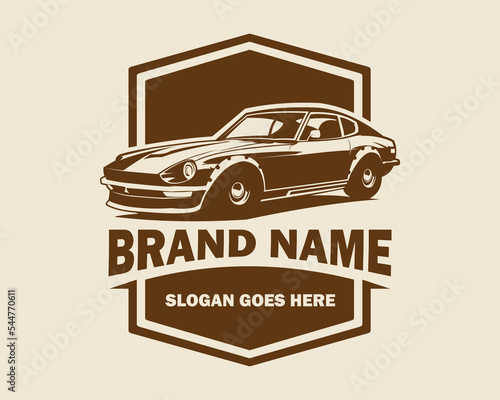 1970's classic Japanese sports car logo isolated on white background side view. vector illustration is available in eps 10. outdated image shows the image very much in keeping with the old car theme.