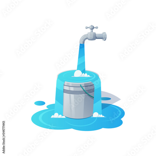 Illustration fill the bucket until it overflows. vector image.