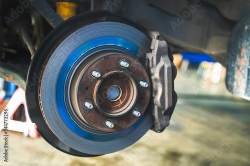 Automotive brake rotors discoloration from overheating.