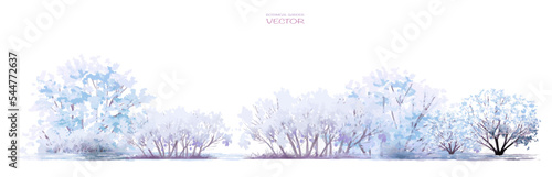 Vector watercolor blooming flower,tree or forest side view isolated on white background for landscape and architecture drawing,elements for environment and garden,botanical for section in winter 