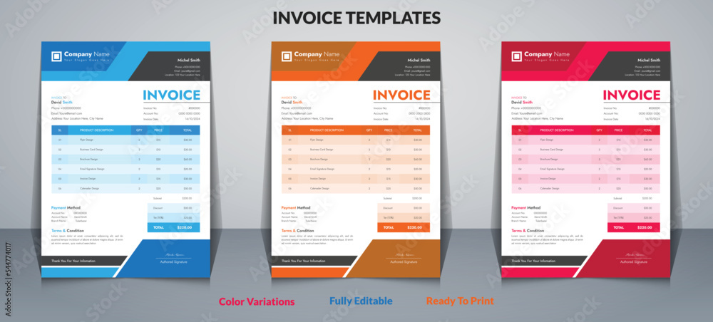 Invoice Templates or Bill Payment Form Design Stock Vector | Adobe Stock